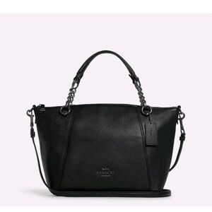 Coach Kacey Chain Black Leather Crossbody Satchel Bag Purse Gunmetal EUC
